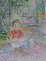  Angeles SANTOS - 'Niño leyendo en el jardín'